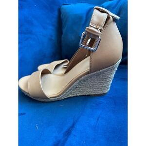 A New Day Women Tan Espadrille Wedge Sandals Ankle Strap Open Toe Nude Heel